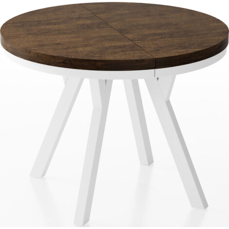 Designer Runder Ausziehbarer Esstisch - Loft-Stil, Platzsparend - Weiße Beine - 100 bis 200 cm - für 5-10 Personen - Hergestellt in EU - Lefkas Eiche - 200 cm