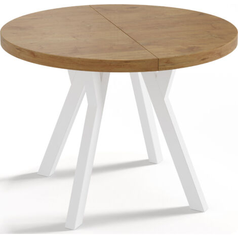 Designer Runder Ausziehbarer Esstisch - Loft-Stil, Platzsparend - Weiße Beine - 90 bis 170 cm - für 4-8 Personen - Hergestellt in EU - Lancelot Eiche - 170 cm