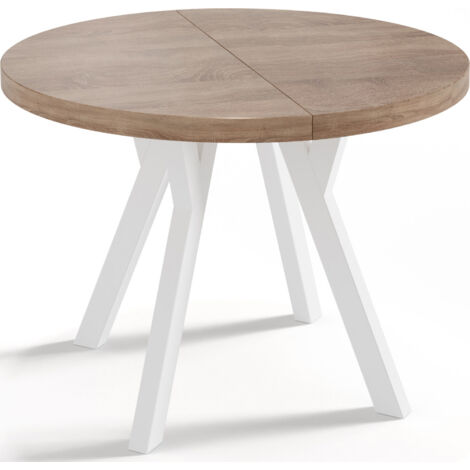 Designer Runder Ausziehbarer Esstisch - Loft-Stil, Platzsparend - Weiße Beine - 90 bis 170 cm - für 4-8 Personen - Hergestellt in EU - Sonoma Eiche - 170 cm