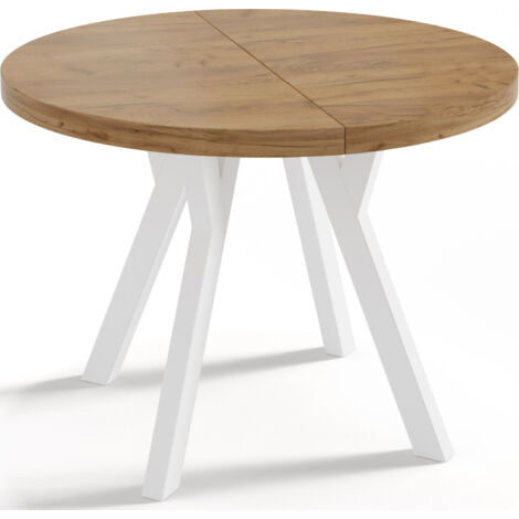 Designer Runder Ausziehbarer Esstisch - Loft-Stil, Platzsparend - Weiße Beine - 90 bis 170 cm - für 4-8 Personen - Hergestellt in EU - Wotan Eiche - 170 cm