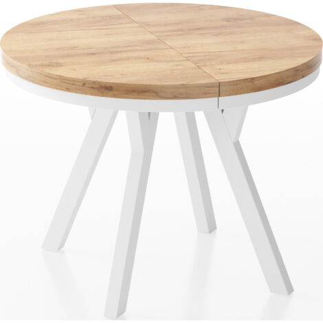 Designer Runder Ausziehbarer Esstisch - Loft-Stil, Platzsparend - Weiße Beine - 90 bis 170 cm - für 4-8 Personen - Hergestellt in EU - Wotan Eiche - 170 cm
