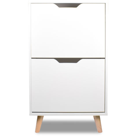 Designer shoes cabinet with 4 feet in modern pine wood and 2 white drawers