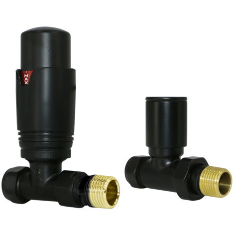 Designer Valves Black Straight 15mm x 1/2" Thermostatic Radiator Twin Pack