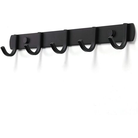 Designer wall-mounted coat rack in sturdy stainless steel for bedroom and office, black (5 hooks)