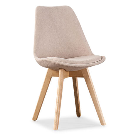 Designetsamaison – Chaise scandinave beige en tissu – Pieds en bois – Hauteur d'assise 46 cm – Largeur 49 cm – Profondeur 58 cm