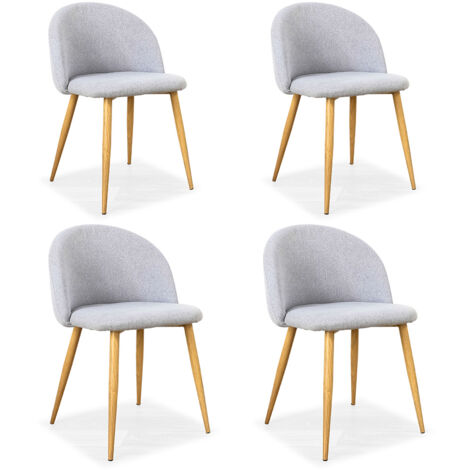 Designetsamaison – Lot de 4 chaises scandinaves grises en tissu – Pieds en métal imitation bois – Hauteur d'assise 49cm – Confort et élégance