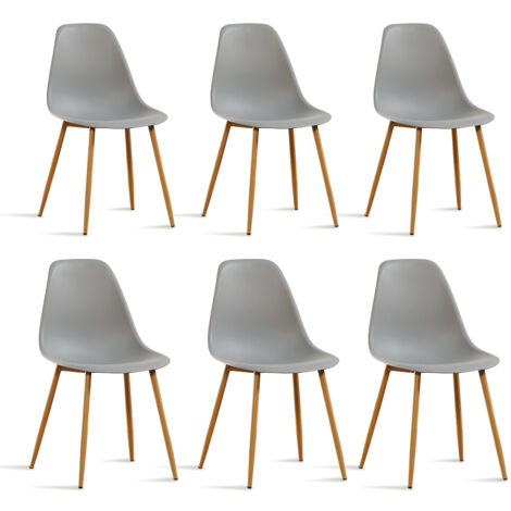 Designetsamaison – Lot de 6 chaises scandinaves grises – Plastique renforcé – Hauteur 84 cm – Assise 44 cm – Pieds en métal – Confort optimal pour salle à manger