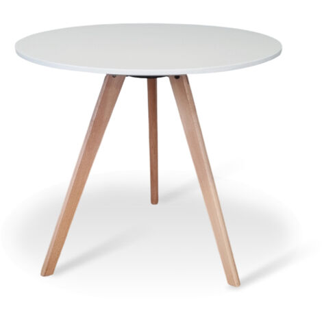 Designetsamaison – Table à manger ronde scandinave blanche 80cm – Pieds en bois – Hauteur 72cm – Design épuré pour salle à manger moderne