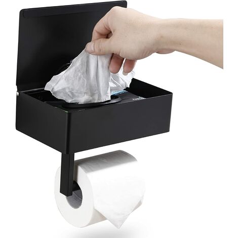 Designs Matte Black Toilet Paper Holder with Shelf, Flushable Wipes Dispenser, and Storage for Bathroom - Keep Your Wipes Hidden Out of Sight - Stainless Steel Wall Mount - 1pcs