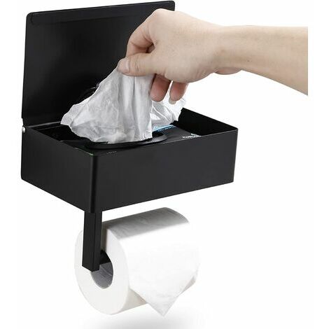 GEMITTO Porta Asciugamani di Carta Porta Carta igienica 304 Acciaio Inossidabile Montaggio a Parete Porta Carta igienica Nero Bagno Tissue Titolare con Ripiano del Telefono 