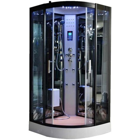 Desineo – Cabine de douche Hammam 80 x 80 cm – Verre sécurit 5mm – Panneau de commande numérique – Six hydrojets pour massage du dos