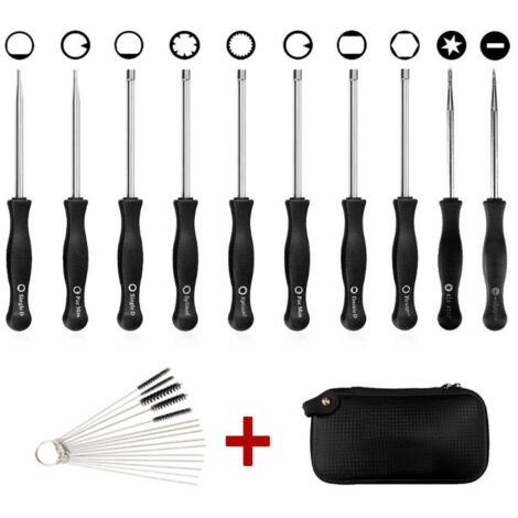 Desineo – Lot de 10 pièces pour débroussailleuse et tronçonneuse – Jeu de clés de réglage avec brosse – Compatible avec carburateurs standards