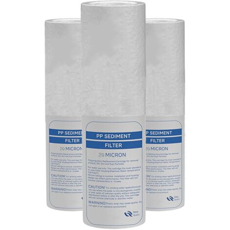 Desineo – Lot de 3 cartouches anti-sédiment 20 microns – Filtration efficace pour porte filtre 10 pouces – Polypropylène durable
