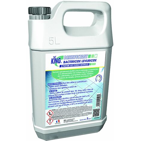 Désinfectant bactéricide lévuricide 5L – Nettoyage et désinfection surfaces – Parfumé aux essences naturelles – Longue rémanence – King