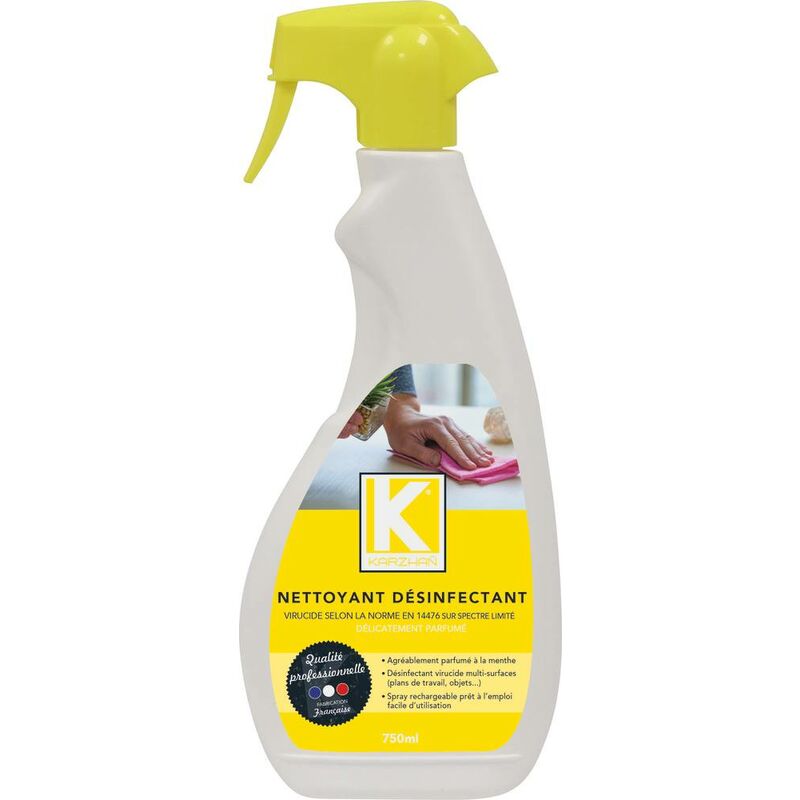 Karzhan - Désinfectant et nettoyant multi-surfaces virucide parfum menthe - flacon spray de 750ml