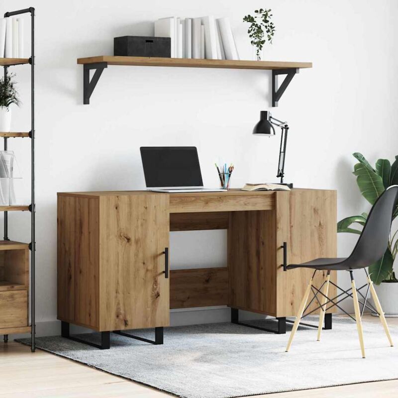 Vidaxl - Desk With Shelf Artisan Oak 140 X 50 X 75 Cm Engineered Wood
