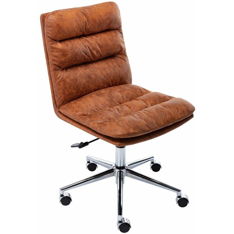 Desk Chair in pu Leather Task Chair Swivel Computer Chair Armless Office Chair Height Adjustable for Home Office, Brown