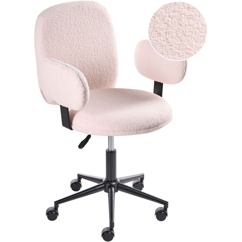 Beliani Office Desk Chair Pastel Pink Boucle Height Adjustable Base Modern Home Office Moraga