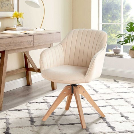 CLIPOP Desk Chair no Wheels with 360° Swivel Seat Dining Chairs with Solid Wood Legs, Accent Armchair for Living Room Bedroom Vanity (1, cream, One Size)