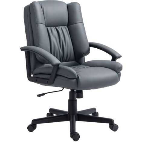 Desk Chair, PU Leather Office Chair with Adjustable Height and Swivel Wheels, for Home Work Study, Dark Grey