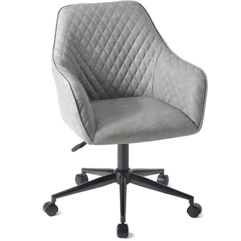 Desk Chair with Arms Luxurious Cushion PU Leather for Home Office Swivel Chair£¬ Retro Grey