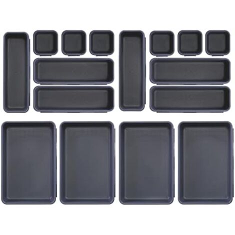 Desk Drawer Organizer, 16 Pieces Plastic Drawer Dividers Drawer Dividers with 3 Sizes Storage Bins for Makeup, Office, Bathroom, Kitchen (Dark Gray)