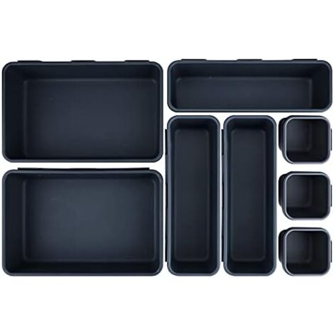 Desk Drawer Organizer, 8 Pieces Plastic Drawer Dividers Drawer Dividers with 3 Sizes Storage Bins for Makeup, Office, Bathroom, Kitchen (Black)