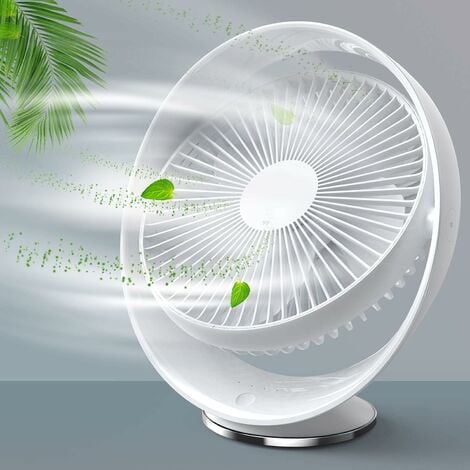 Desk Fan, 8 inch Quiet USB Fan 2000mAh Battery Rechargeable 3 Speeds,Desktop Small Table Fan for Home / Bedroom / Office / Outdoors, USB Cable Included, White