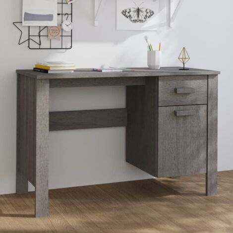 Desk HAMAR Light Grey 113x50x75 cm Solid Wood Pine vidaXL