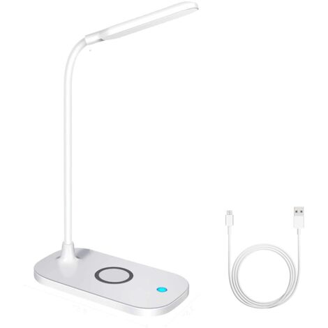 Desk Lamp, 10W, 3 Modes, Qi, Wireless Charger, Touch Control, Adjustable Arm, USB, White