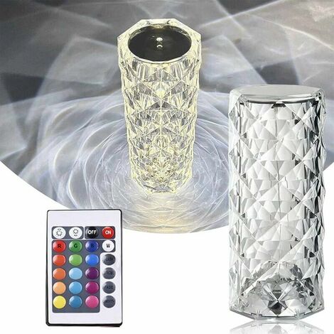 Desk Lamp Diamond Crystal Table Lamp, Creative Pink Crystal Lamp, Multicolor Touch Remote Control Atmosphere Table Lamp, USB Charging, for Bedroom/Bar/Restaurant (16 Colors)
