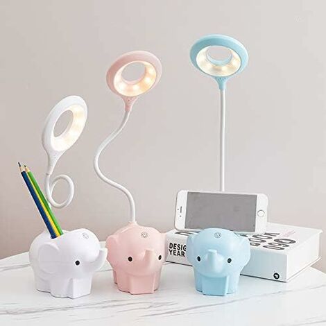 Desk Lamp, Dimmable Led Table Lamp Dimmable Children's Lamp 3 Brightness Levels Eye Protection Wireless Touch Control USB Charging, Pen Holder and Phone Holder (BLUE) SOEKAVIA