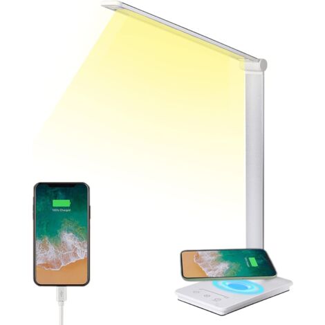 Desk Lamp, Reading Lamp Eye Protection Table Lamp 5 Modes Dimmable Touch Control With Wireless Charger And Timed Bedside Lamp Memory Function For Work Learning