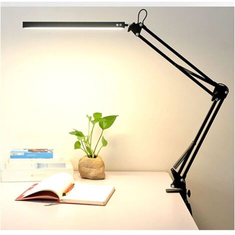 Desk lamp with clip, 12W, eye-protecting swing arm desk lamp, stepless dimming, modern architectural lamp with adjustable temperature