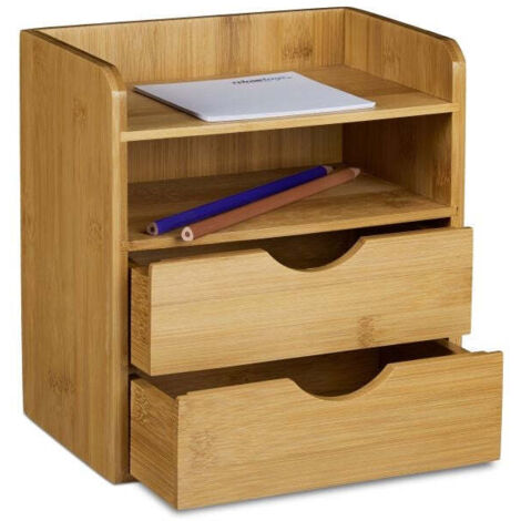 Desk organiser bamboo drawers shelves wooden storage box wood office shelf stand