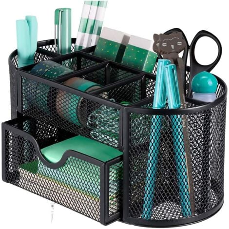 Desk Organizer, Metal Wire Mesh Desk Organizer/Pencil Holder/Desk Accessory/Pen Holder, Multifunction Office Supplies for Home School Office, Black