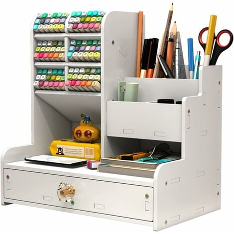 Desk Organizer, Pen Holder Desk Storage Drawer Multifunctional Stationery Desk, Desk Organizer Storage with Drawer Pen Holder for Home, School, Office. (BP-17)
