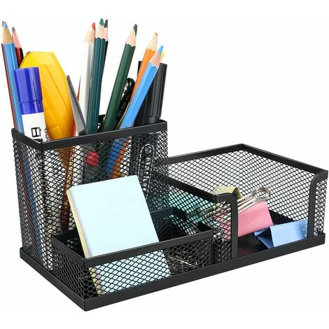 Desk organizer, Powcan pen holder, pen holder made of metal Table organizer mesh Desk accessories with 3 compartments for office, school and home