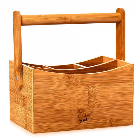 Desk organizer with handle 4 compartments 22,5 x 12 x 17 cm 100 % bamboo