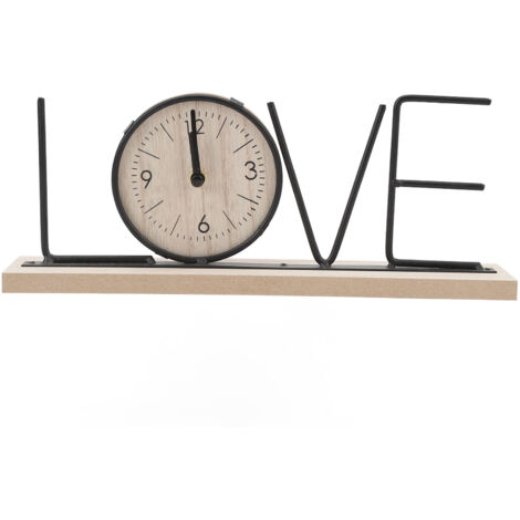 Desk Shelf Clock Wood Iron Battery Operated Modern Decorative Letter Table Clock Ornament for Living Room Dining Room Bedroom Office LOVE Version
