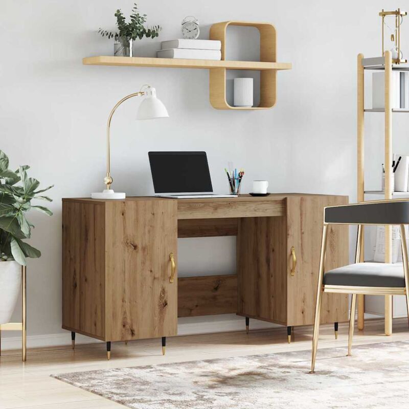 Desk With Shelf Artisan Oak 140 X 50 X 75 Cm Engineered Wood Vidaxl