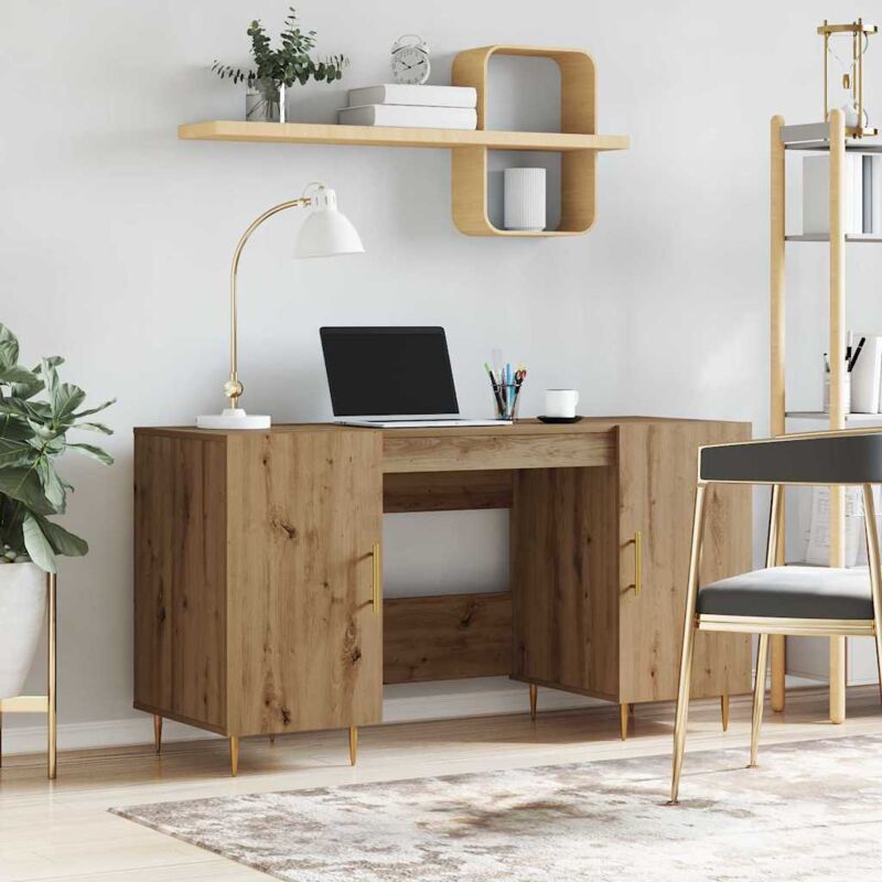 Desk With Shelf Artisan Oak 140 X 50 X 75 Cm Engineered Wood Vidaxl
