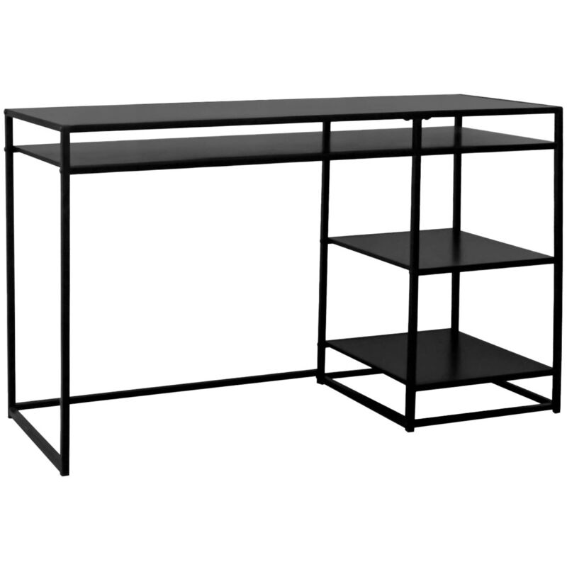 Sweeek - 2-shelf desk in black metal, Industrielle, Black, 120x50x75 cm