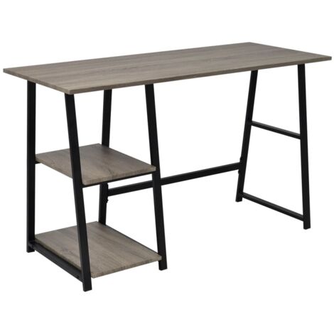 Desk with 2 Shelves Grey and Oak vidaXL