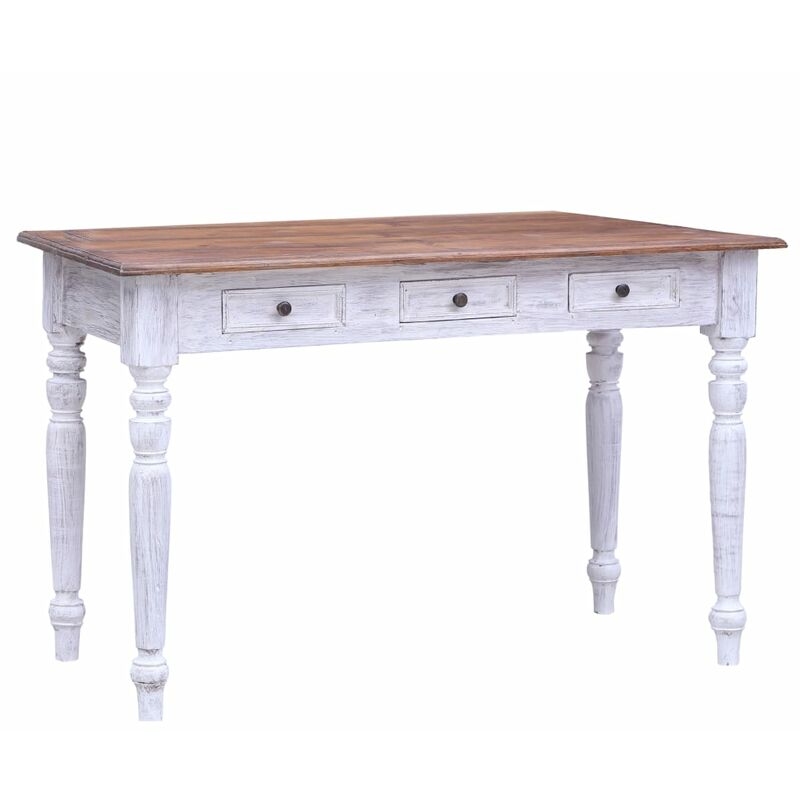 Desk with Drawers White 117x57x75 cm Solid Mahogany Wood Vidaxl