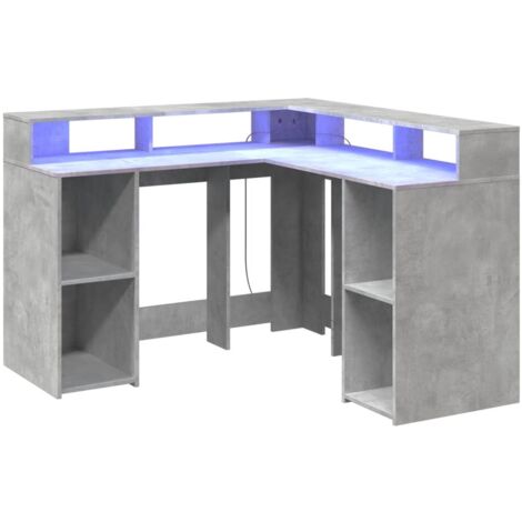 Desk with LED Lights Concrete Grey 130x130x91 cm Engineered Wood vidaXL