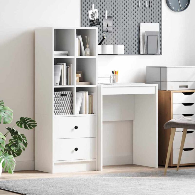 Desk With Storage With Drawer 2 Pcs White Engineered Wood Vidaxl