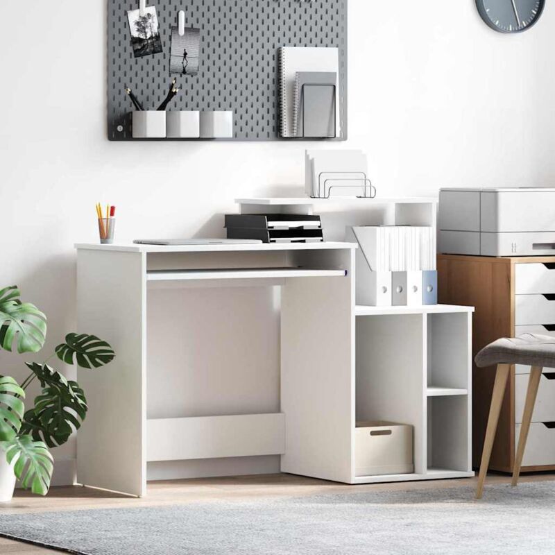 Desk With Storage White 120.5 X 44 X 88.5 Cm Engineered Wood Vidaxl