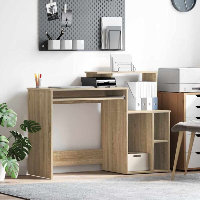 Desk With Storage With Shelf Sonoma Oak 120.5 X 44 X 88.5 Cm Vidaxl