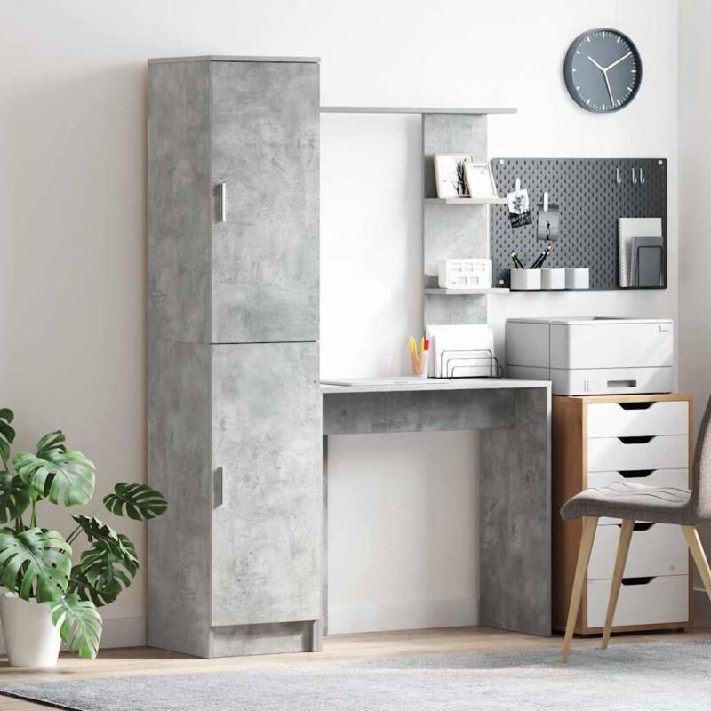 Desk With Storage With Door 2 Pcs Concrete Grey Engineered Wood Vidaxl